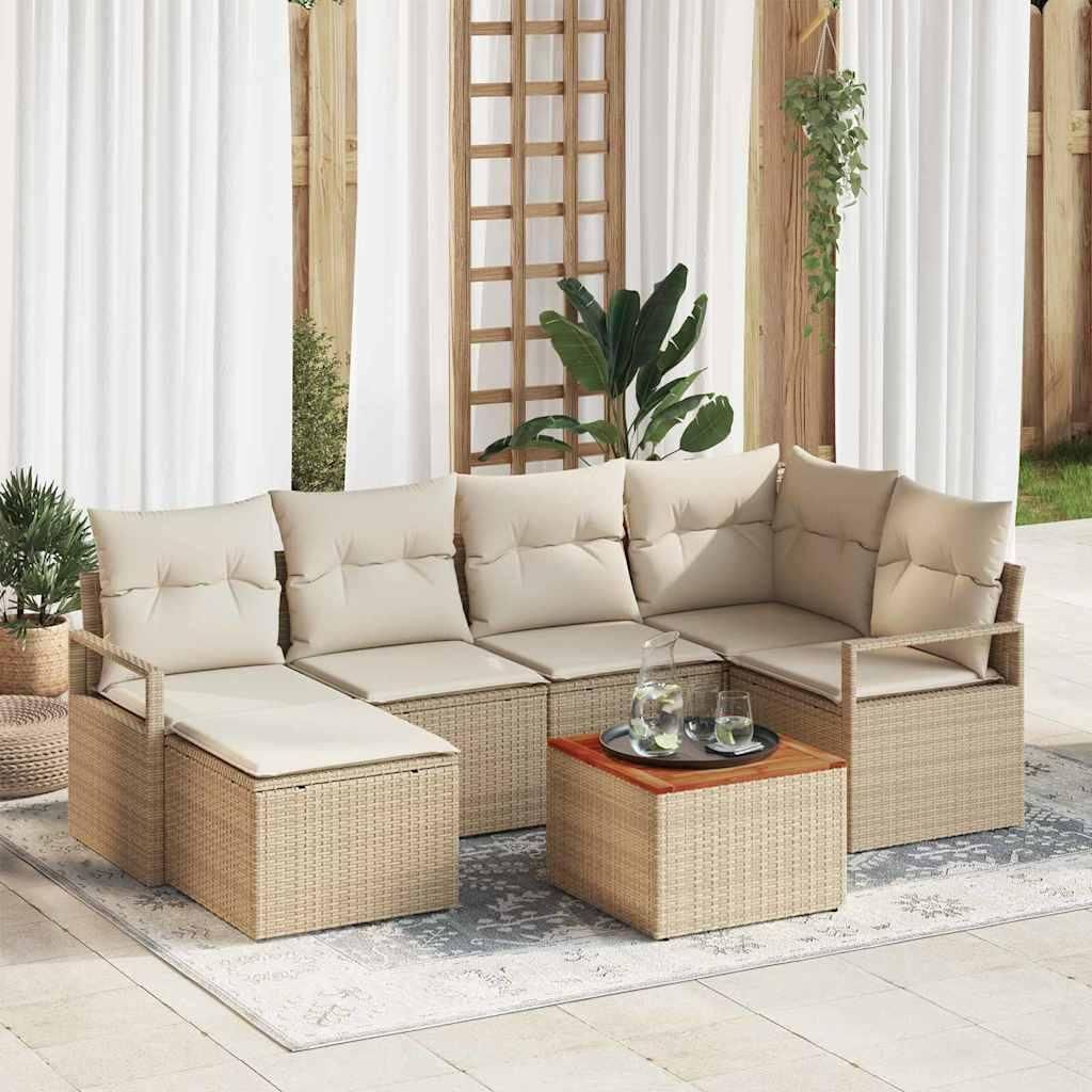 Maison Exclusive - Gartensofa-set mit Speicher 7 pcs Beige und Creme Poly-Rattan