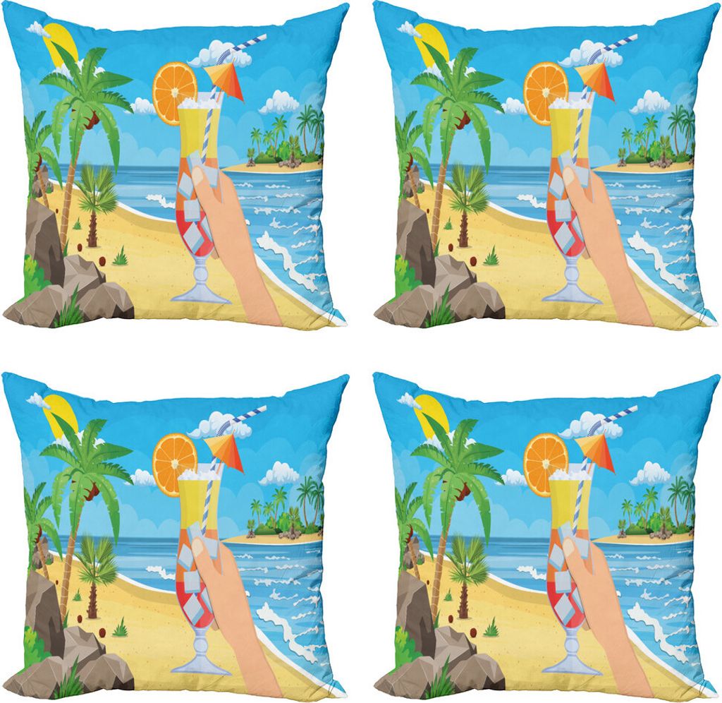 ABAKUHAUS Alkohol Kissenbezug Set (4 Stück), Tropical Cocktail-Glas, Moderner Doppelseitiger Digitaldruck, 60 cm x 60 cm, Mehrfarbig