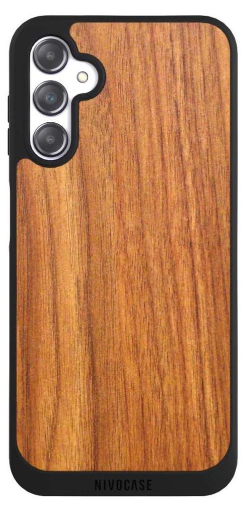 NIVOCASE Handyhülle für Samsung Galaxy A14 5G Hülle NIVOpure Case Schwarz Holz Holzoptik Lärche