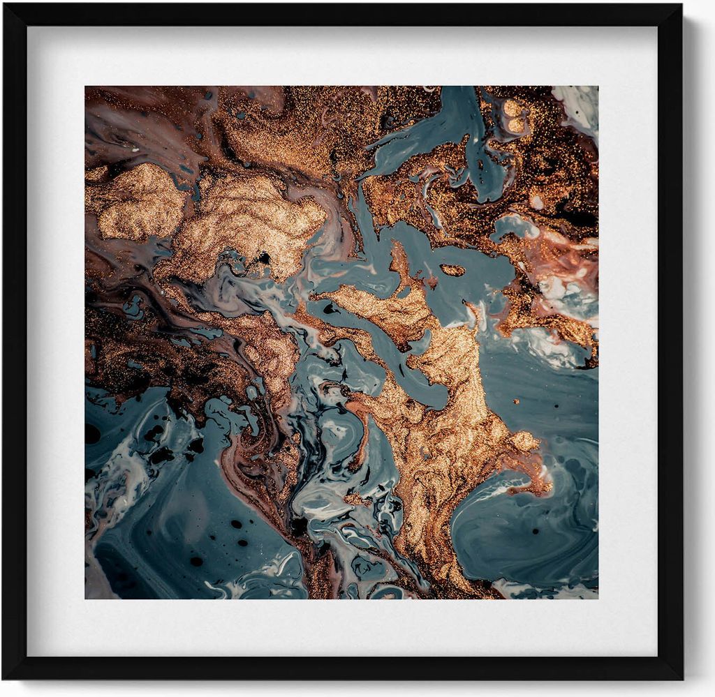 Marmor Kunst Abstrakt– Wandbild mit Rahmen – Gerahmtes Bild – Wanddekoration – 50x50 cm – Schwarz Rahmen