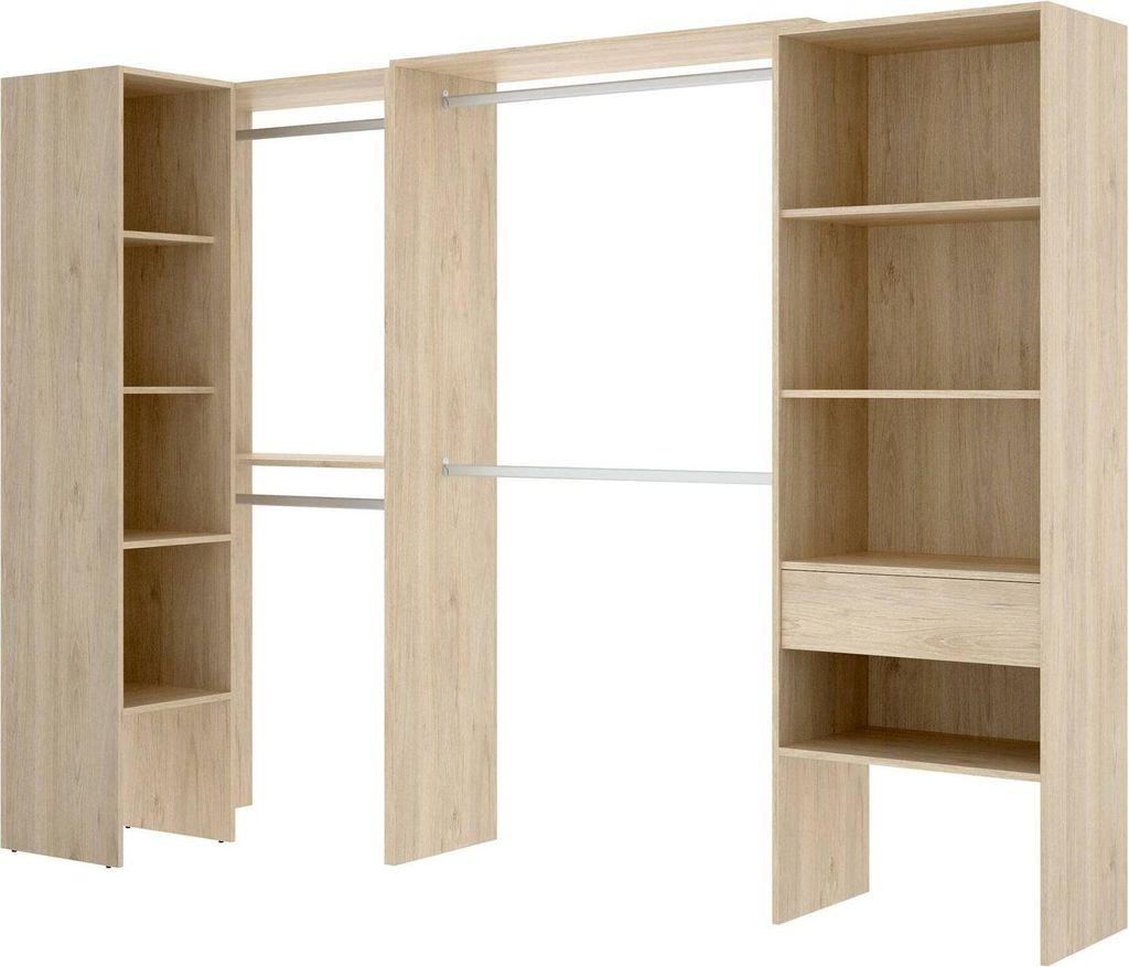 Kleiderschrank Dacasuz, Struktur für begehbaren Eckschrank, Offene Eckgarderobe, 248x79h187 cm, Eiche