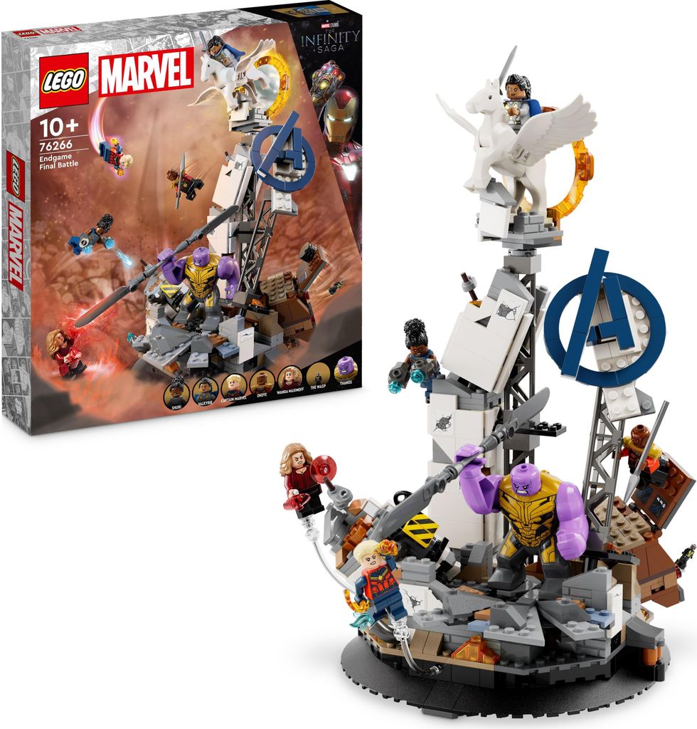 LEGO 76266 Marvel Endgame Letztes Kraftemessen Set Baue die Avengers Infinity Saga Filmszene mit Captain Marvel Valkyrie Okoye Shuri und Wanda