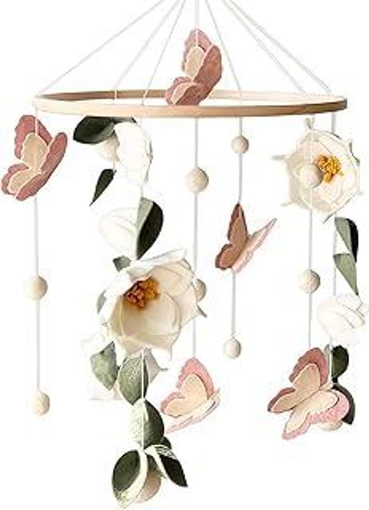 Baby Mobile Blume Schmetterling, Mobile Babybett, Wickeltisch Mobile Babyzimmer Deko, Geschenk Junge Mädchen,Mobile für Bett,Waldtiere Mobile