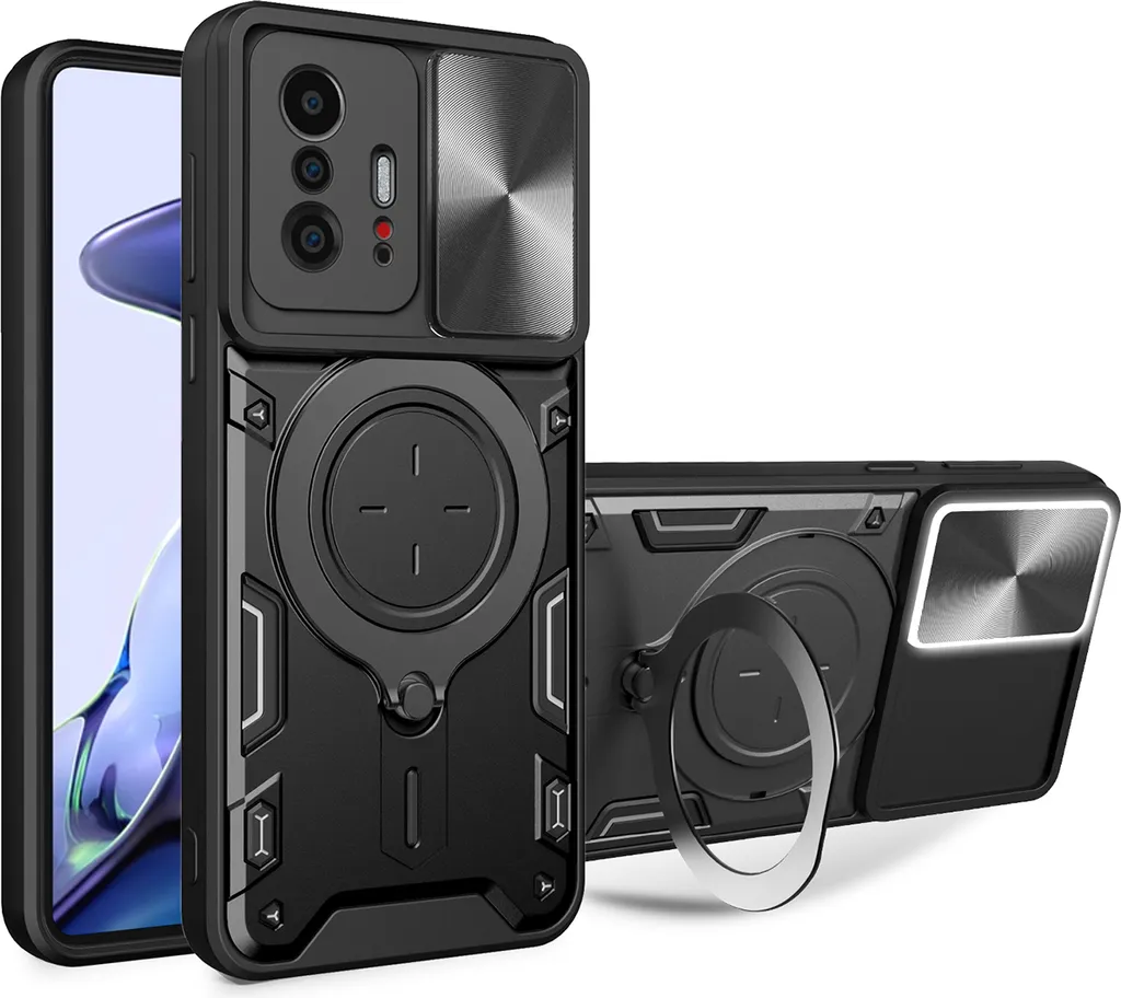 Fetrim Custodia Per Xiaomi Mi 11 Con Supporto Ad Anello Rotante E Piastra Magnetica - Cover In TPU E PC, Doppio Strato, Anticaduta, Nero