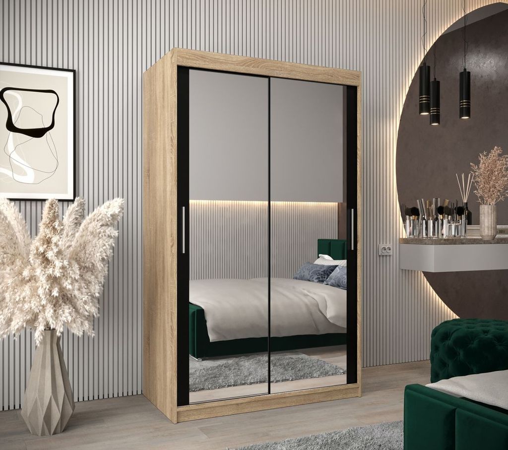 Schwebetürenschrank mit einer Breite von 120 cm TIMEA 3 – Eiche Sonoma / Schwarz