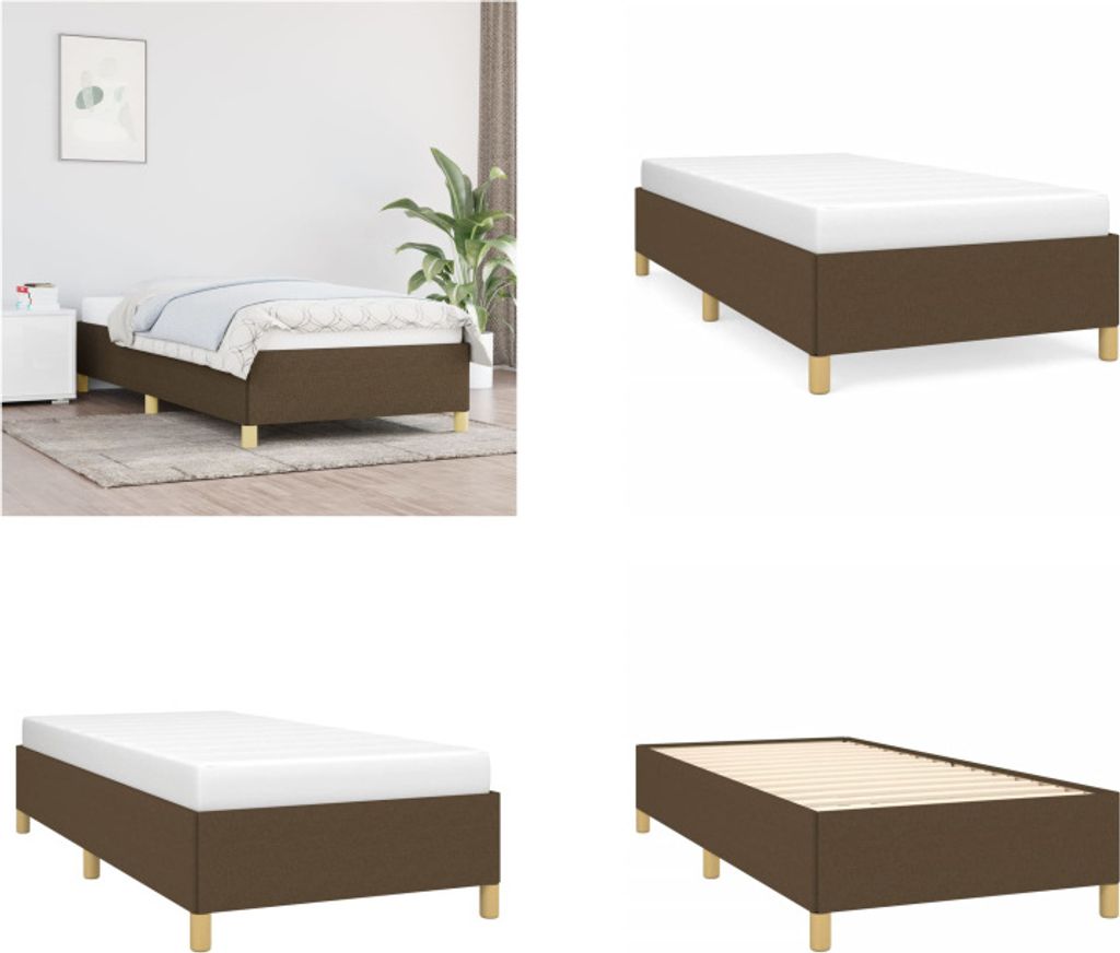 vidaXL Bettgestell Dunkelbraun 100x200 cm Stoff - Bettgestell - Bettgestelle - Bettrahmen - Bett