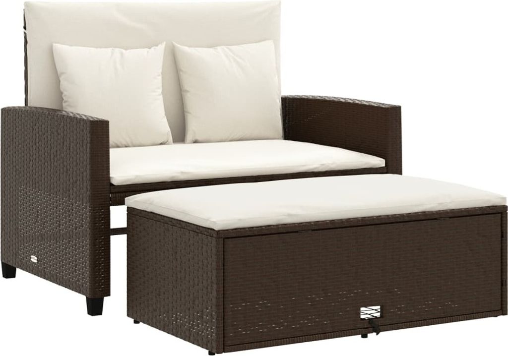 Gartensofa mit Kissen 2-Sitzer Braun Poly Rattan