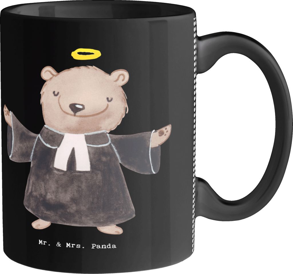 Mr. & Mrs. Panda Becher Pfarrer Herz - Schwarz - Geschenk, Kirche, Keramiktasse, haferl, Trinktasse, Pastor, Teetasse, Tasse, Theologe