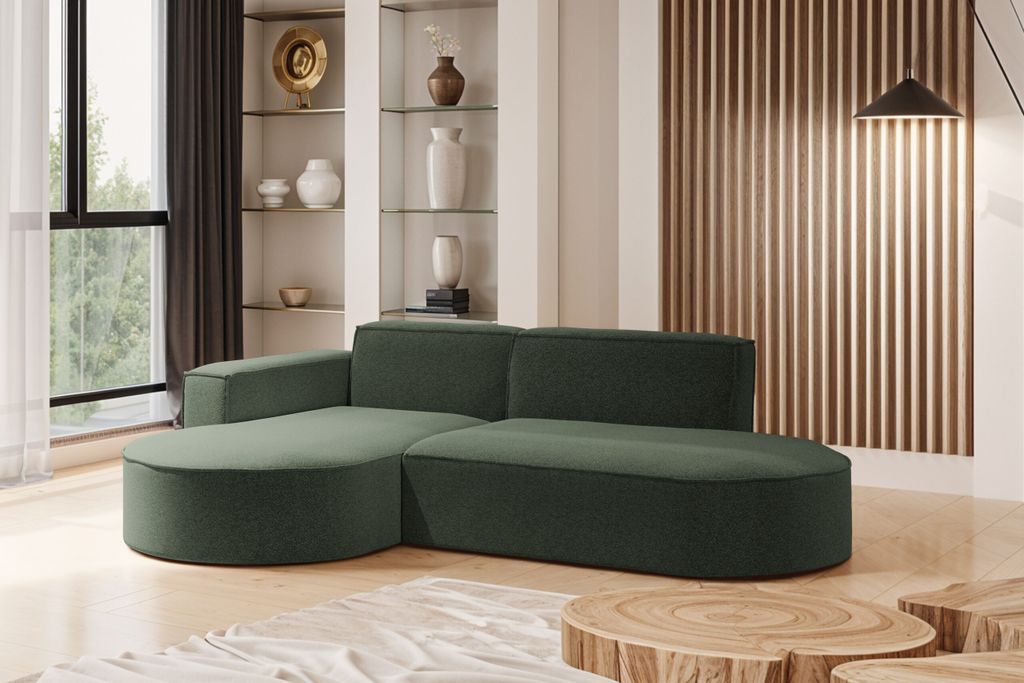 Kaiser Möbel Modernes L-förmiges Designer-Ecksofa Modena Studio stoff Raven Grün Links