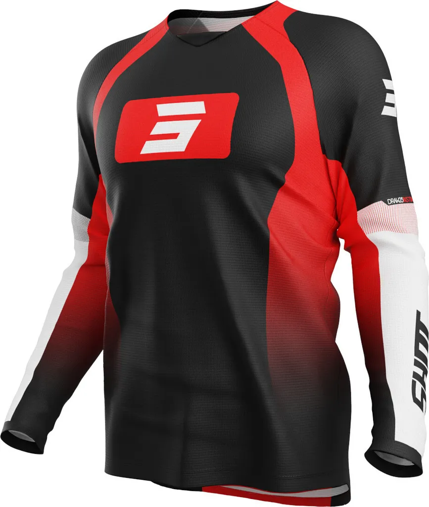 Maillot de cross Shot Draw Instinct Rouge et Noir pour Pilote Moto