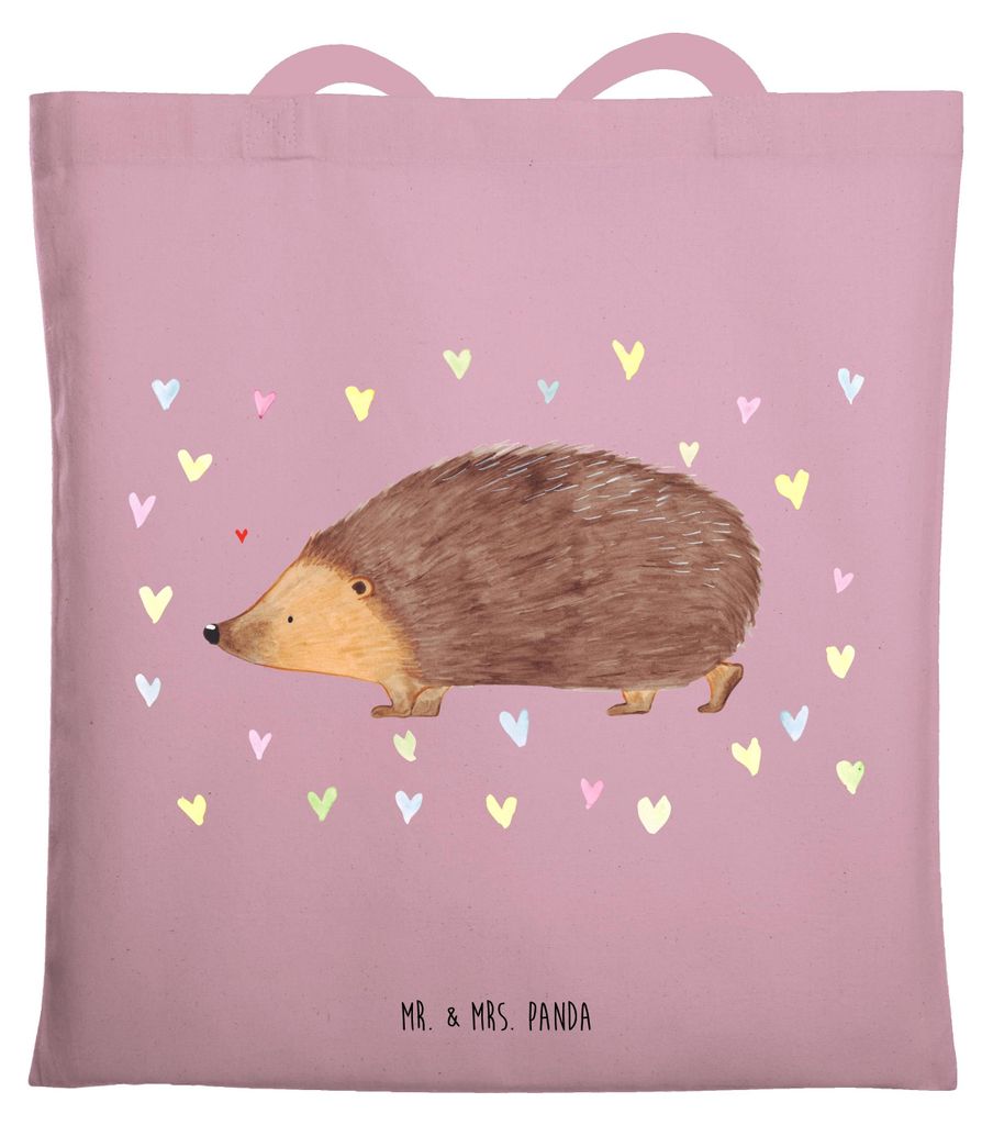 Mr. & Mrs. Panda festivaltasche Igel Herzen - Rosa Pastell - Geschenk, Shopping Tasche, Jutebeutel, Leben, Lustige Sprüche, Tote Bag, Herz, Kuss, ...