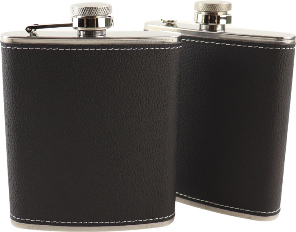 "HIXA Hüftflasche 2 Stück Flaschenträger Feldflasche Flachmann 200 ml Kunstleder Schwarz"