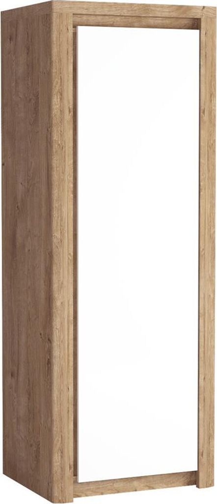 Bettso Schrank Drehtürenschrank Kleiderschrank mit Kleiderstang 72,5 x 197 cm LIVINIO Weiß Glanz + Eiche