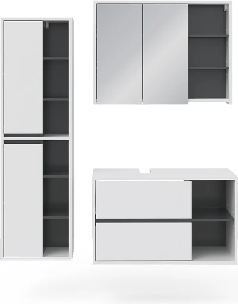 Meuble Salle de Bain Complet Vicco Viola Blanc avec Rangements 3 Eléments