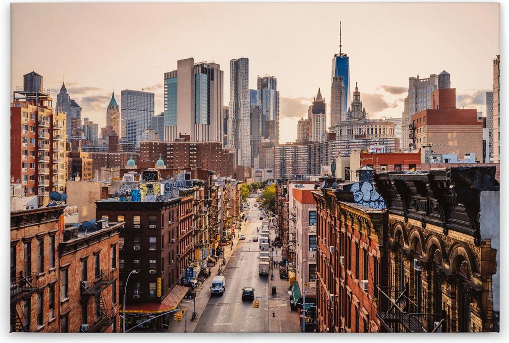 Leinwandbild Amerika 60 x 90 cm - Wandbild New York Braun Grau - Keilrahmen Stadt Wohnzimmerdeko Wanddeko Wandgemälde