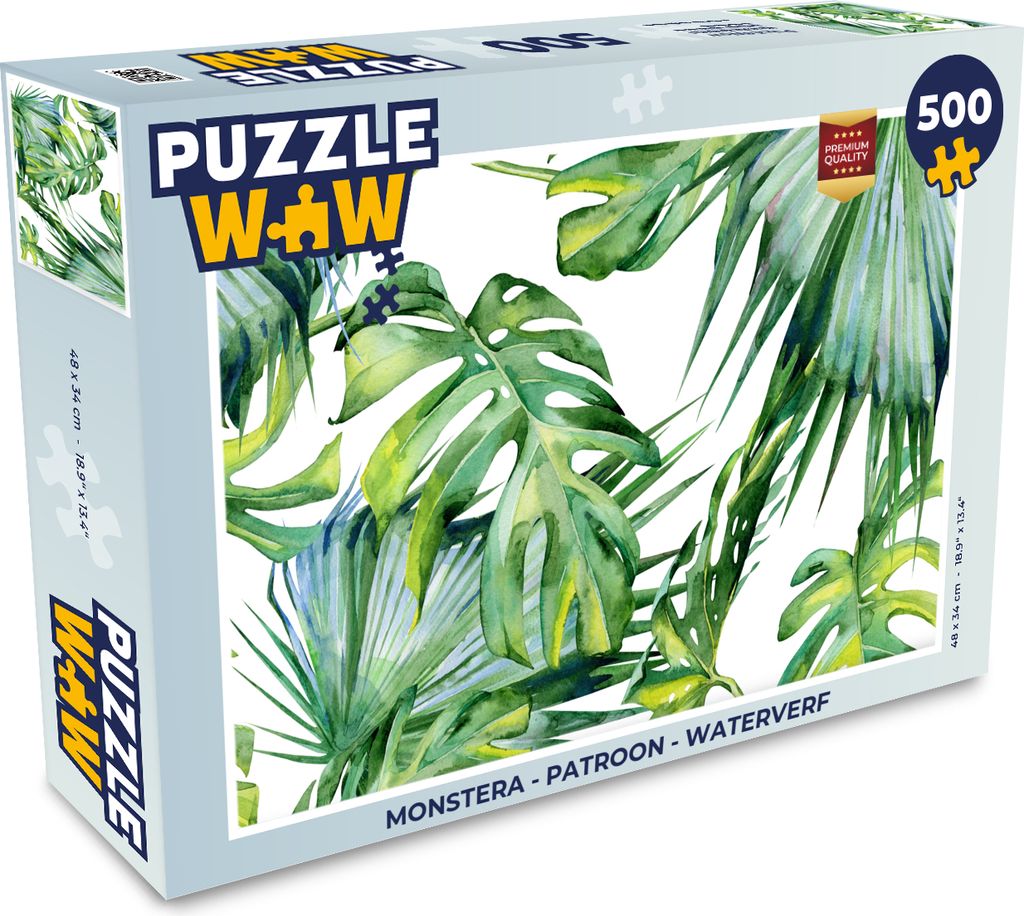 MuchoWow Puzzle 500 Teile Monstera - Muster - Aquarell - Mädchen - Kinder - Jungen - Kinder - 500 Teile - Kinder - Selberbauen - Puzzlespiele