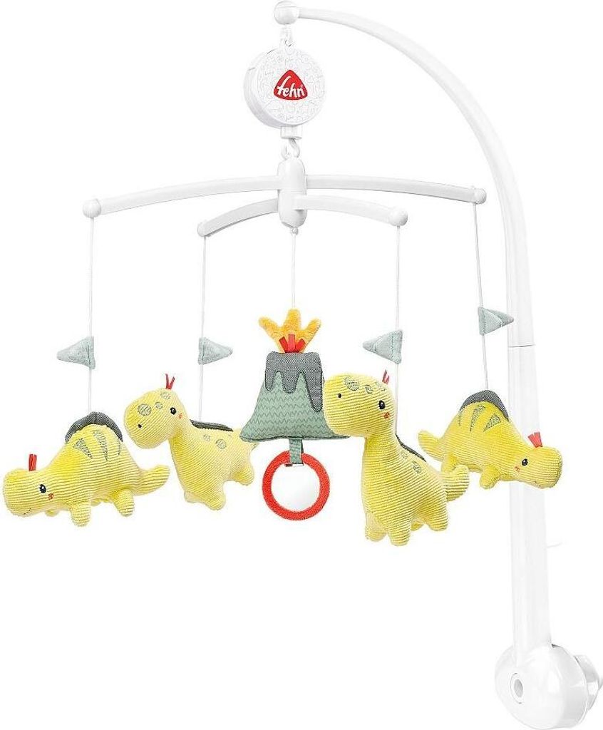 Musik-Mobile Happy Dino – Aufzieh-Mobile mit Spieluhr-Melodie „Brahms Wiegenlied“ und Figuren z – Mit Bett-Befestigung
