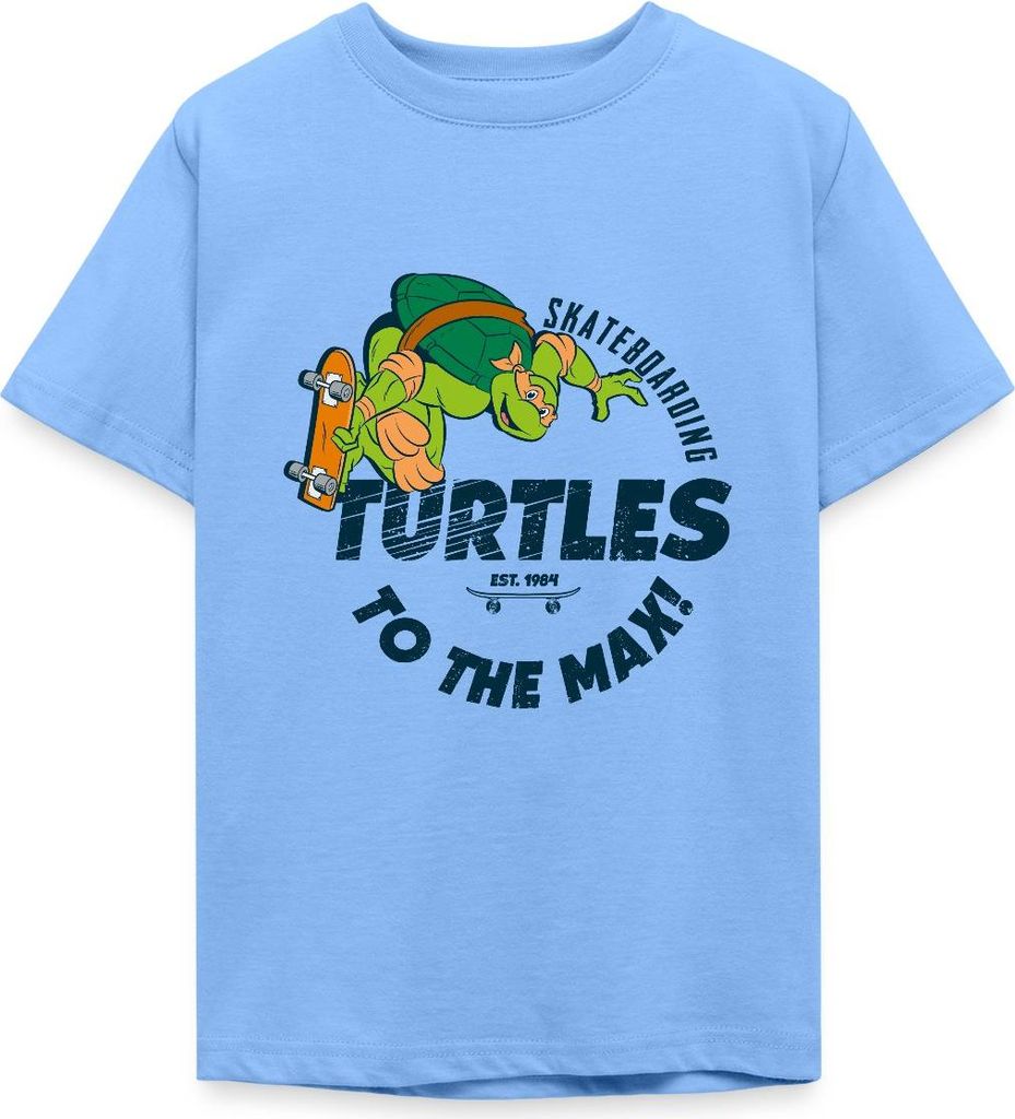 Spreadshirt Ninja Turtles Skatboarding Turtles Teenager T-Shirt, 134/146 (9-11 Jahre), Himmelblau