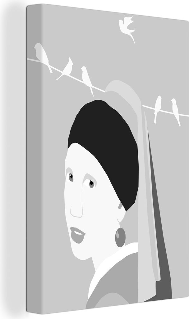 OneMillionCanvasses - Leinwandbilder - 90x140 cm, Girl With A Pearl Earring - Schwarz - Weiß - Vogel, Wandbilder Kunstdruck Wanddekoration - Wan...