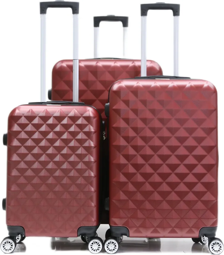 Set Bagaglio 3 Pezzi ABS-07 Rosso: Design Leggero e Ruote 360°