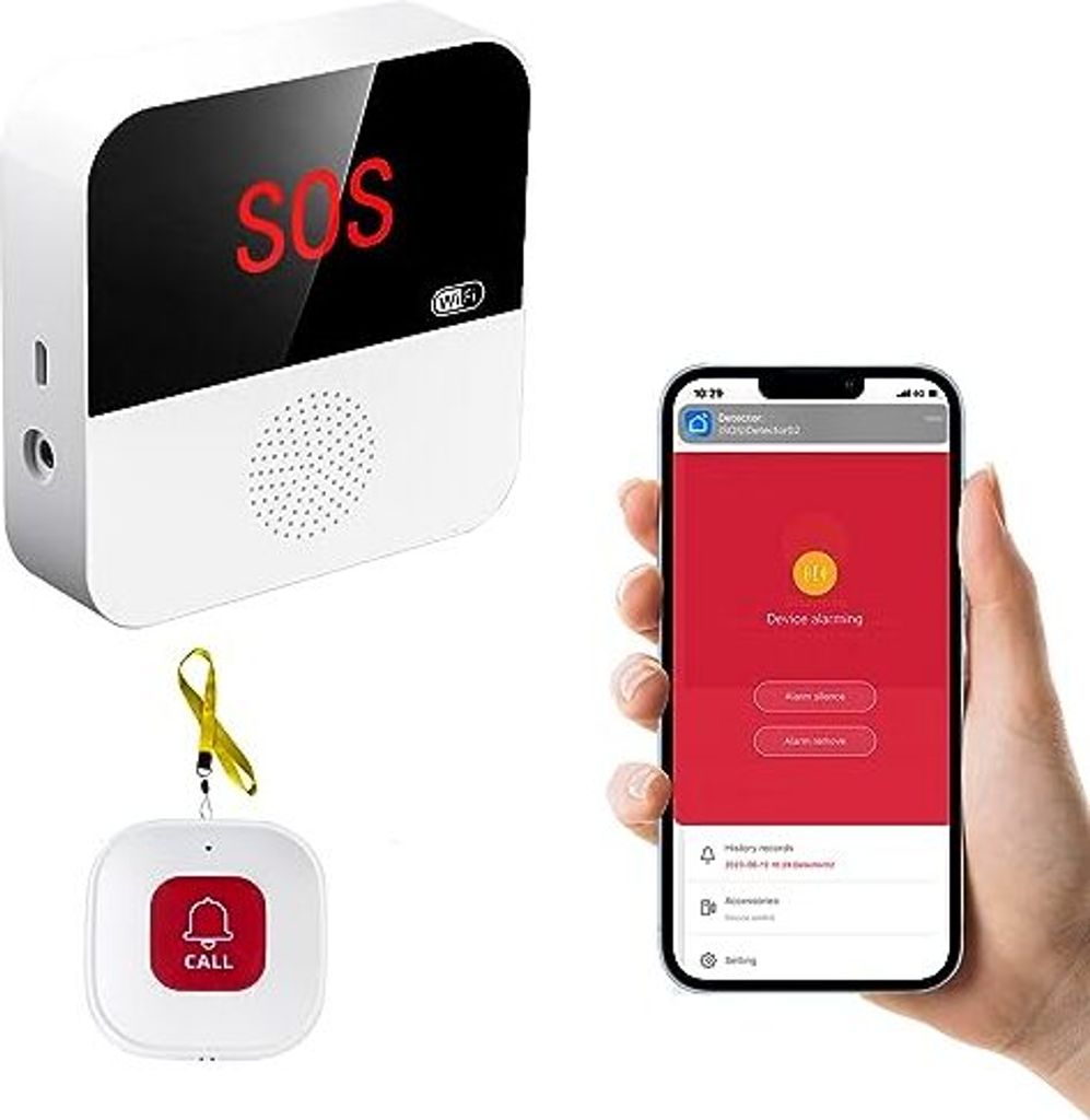 Notrufknopf Senioren, Tuya WiFi Alarm System Home, Seniors Receiver x 1 + 1, kompatible Smart/Smart Life/Alexa (unterstützt Wi-Fi 2,4 GHz)