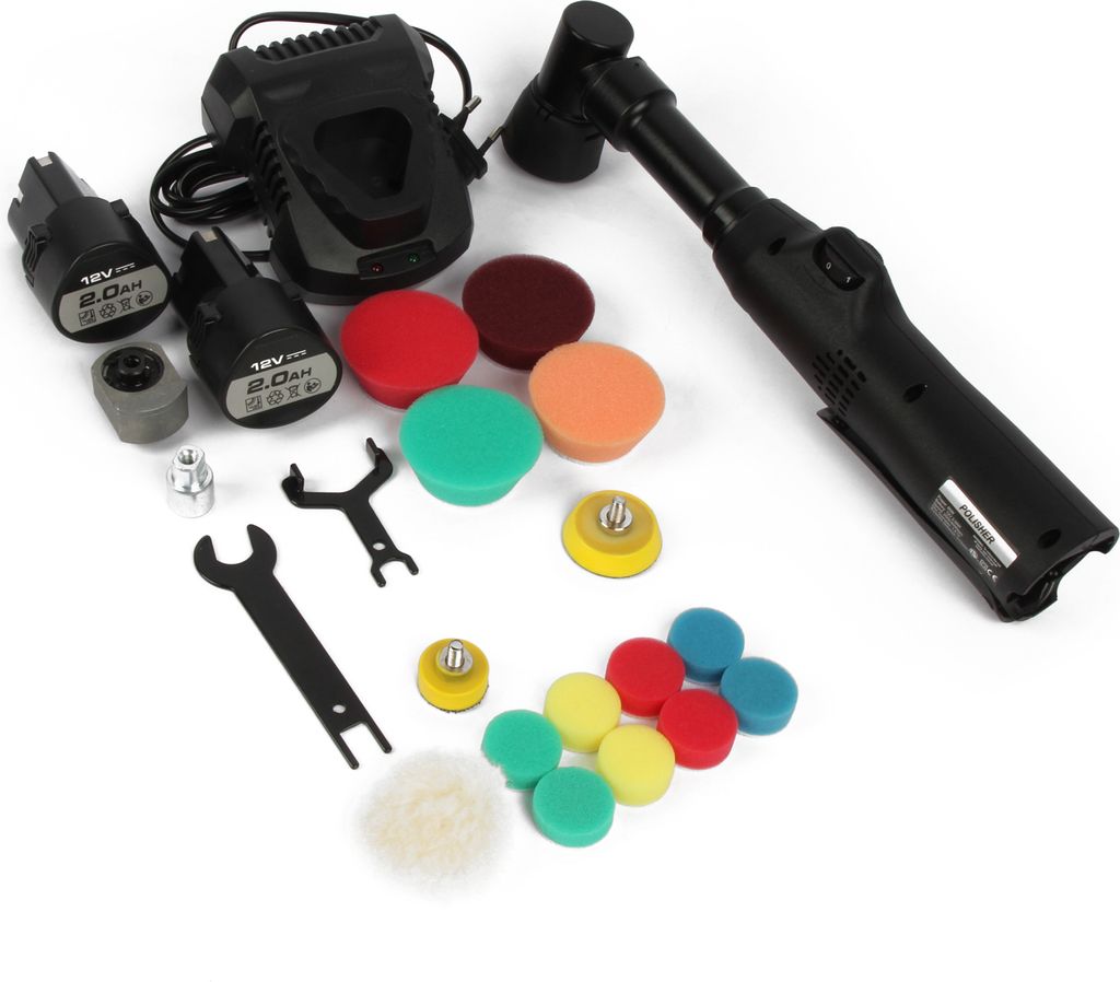 12V Polierschleifer Mini Auto-Poliermaschine, Hand-Wachs- und Poliermaschinen-Set für Autos, mit 2 Akku
