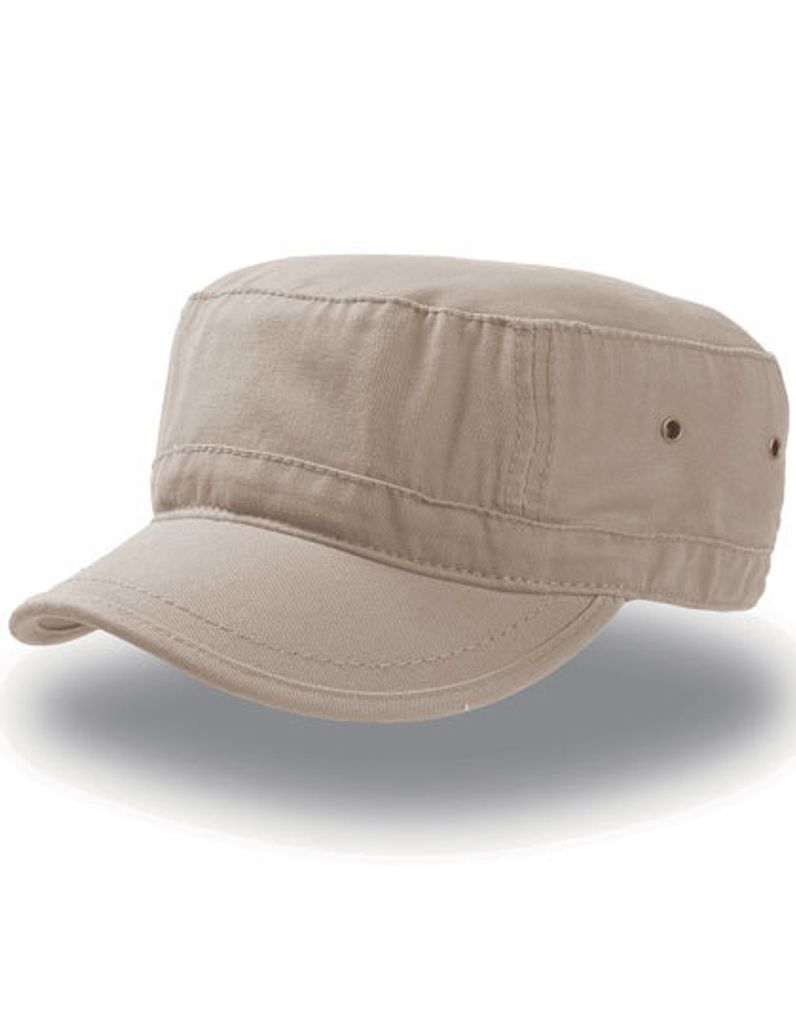 A single khaki-colored military-style cap is shown against a white background.