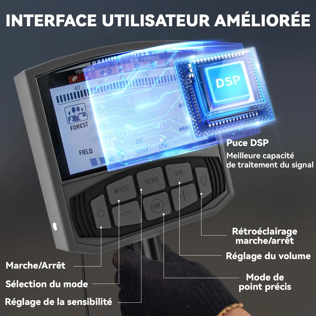 Détecteur de métaux haute précision avec 5 modes de recherche LCD