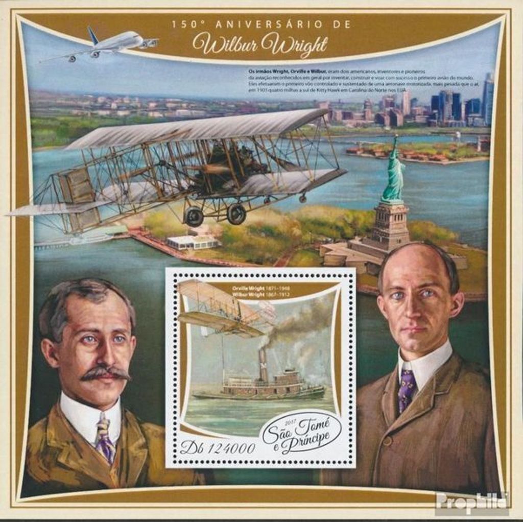 Briefmarken Sao Tome e Principe 2017 Mi Block 1341 (kompl. Ausgabe) postfrisch Wilbur Wright