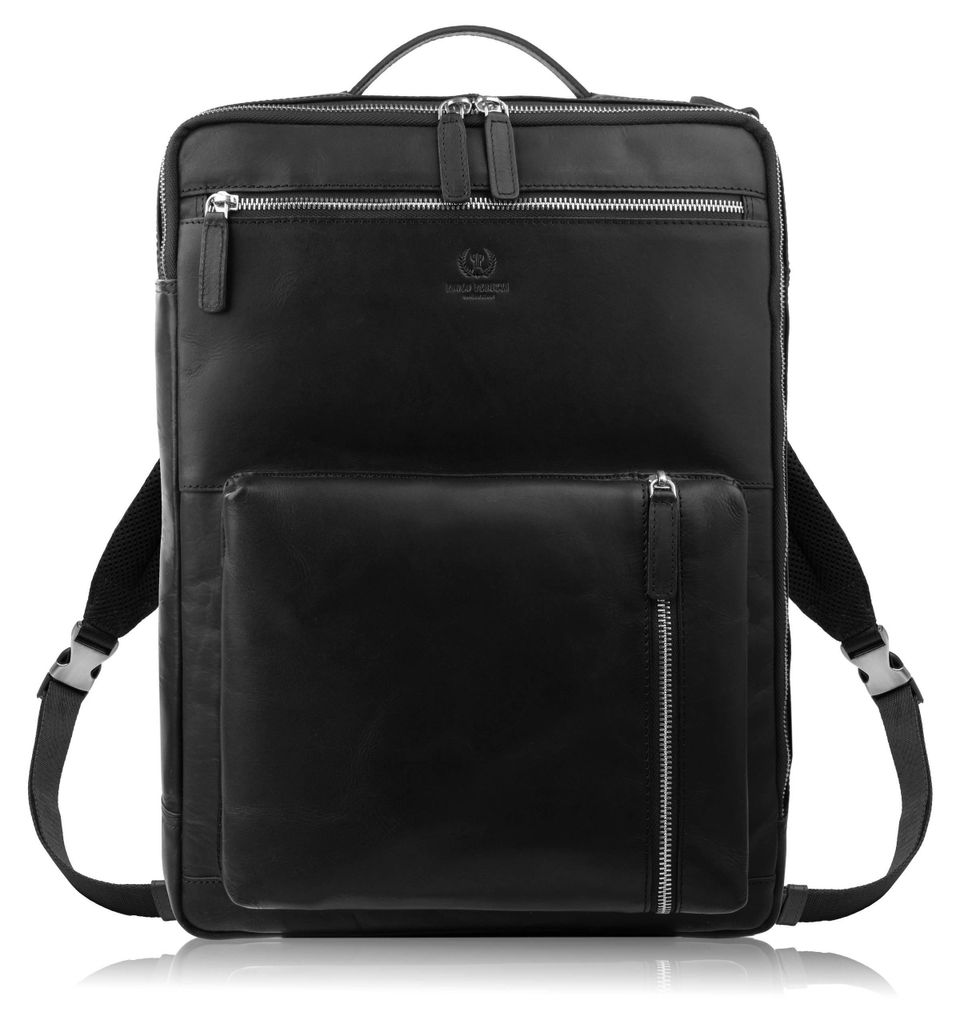 Paolo Peruzzi AY-31-BL Premium Leder City Laptop Rucksack schwarz uni