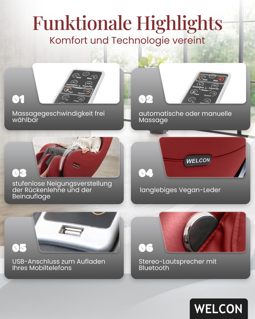 WELCON Massagesessel EASYRELAXX rot / weinrot / bordeaux - Produktbild 2