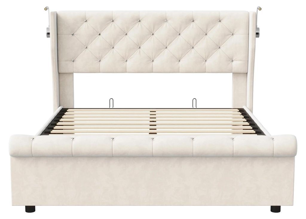 Doppelbett 160×200 cm - Polsterbett - Samtbezug - Stauraum unter dem Bett - Holzrahmen - Modernes Design