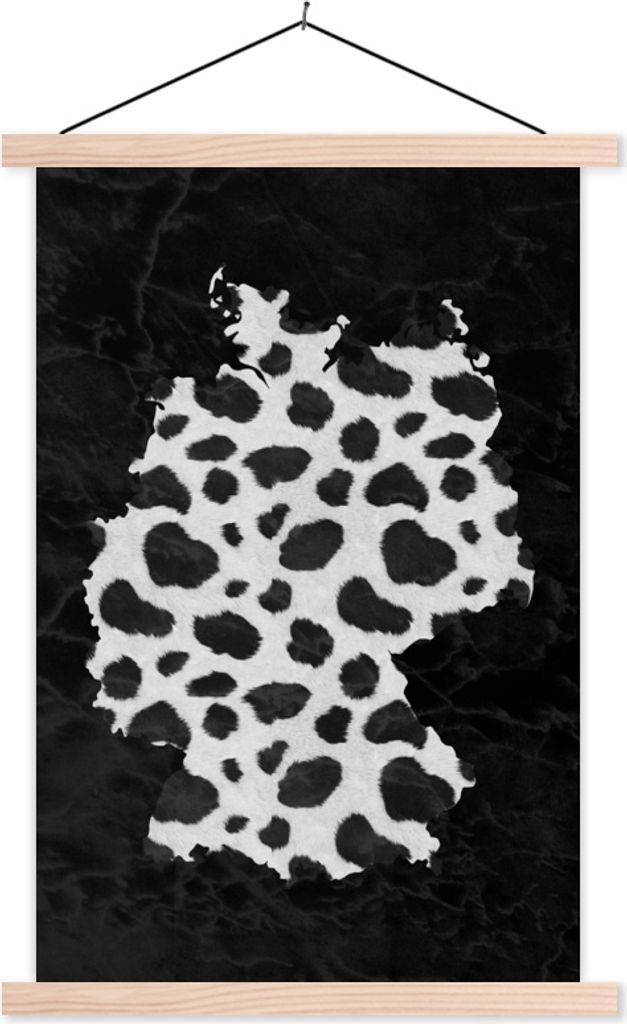 MuchoWow Textilposter Karte - Deutschland - Pantherdruck 120x180 cm mit holzfarbenen Rahmen - Textil-Plakat