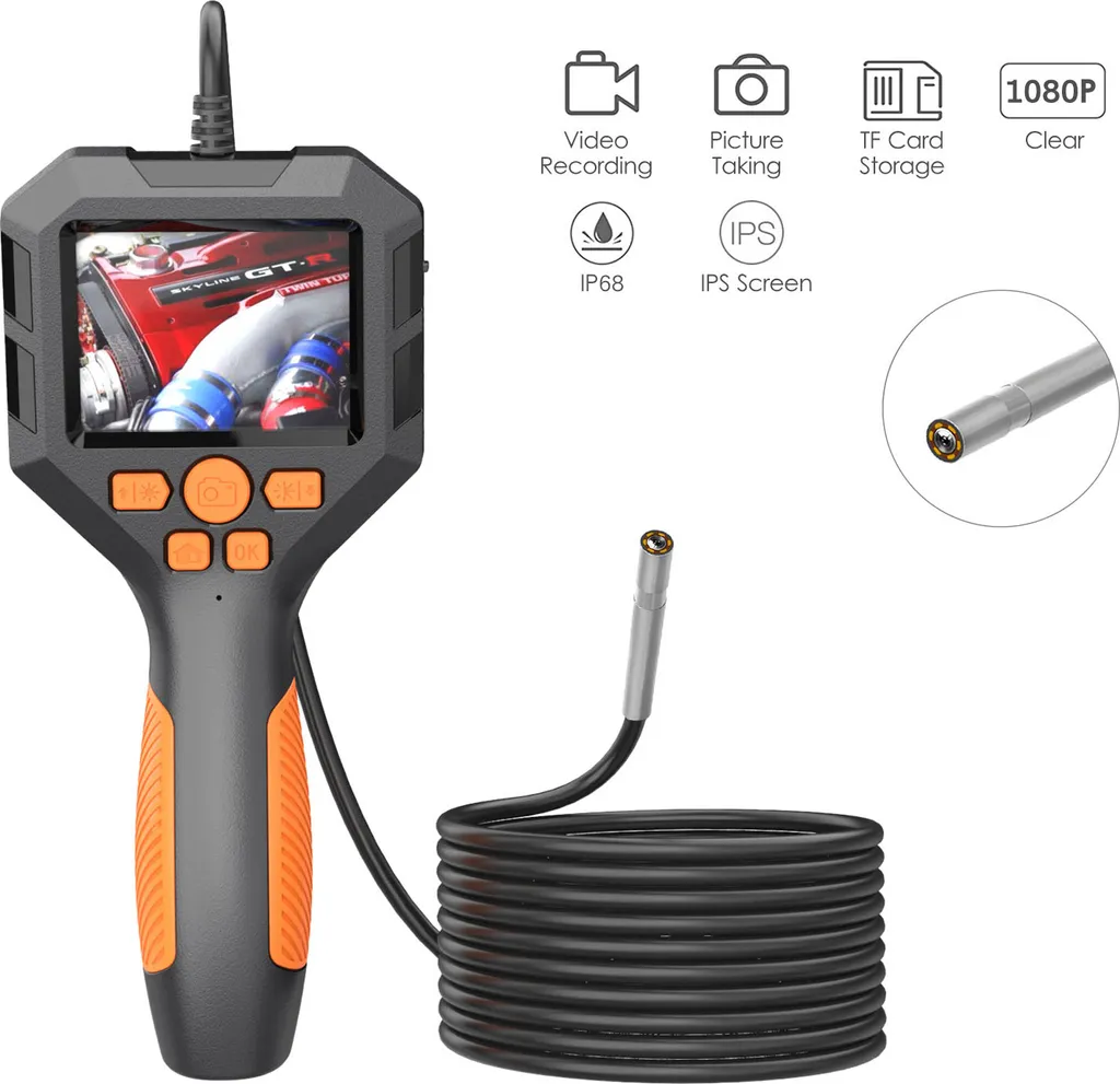 Endoscope industriel 1080P Borescope IP68 avec écran IPS 2,8 pouces