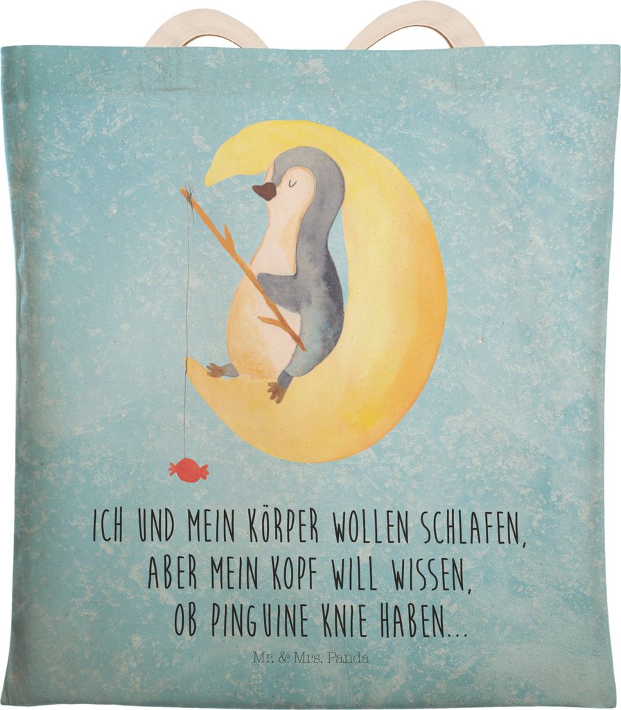 Mr. & Mrs. Panda shopping bag Pinguin Mond - Eisblau - Geschenk, Tasche, Angel, taschen shopper, Süßigkeiten, Tote, großer, Neugierig, Spruch, E...
