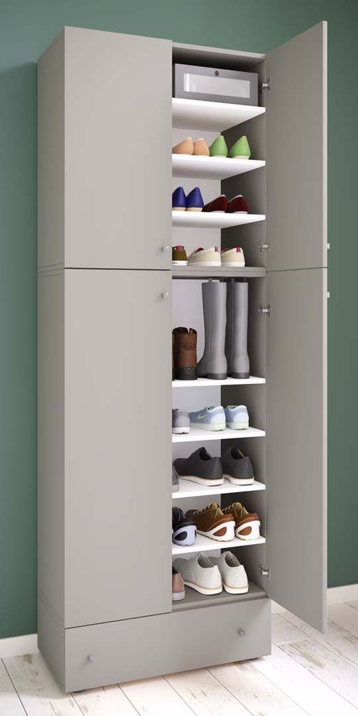 VCM Holz-Schuhschrank | Maße: H. 200 x B. 70 x T. 39 cm | Allzweckschrank | 9 Fächer | 4 Drehtüren | extra Schublade – Lona