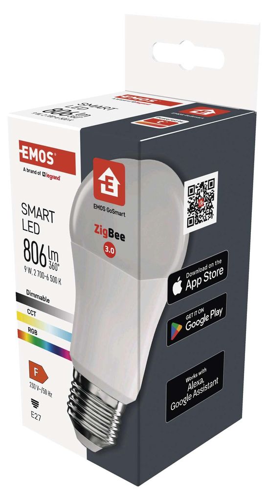 Chytrá LED žárovka GoSmart A60 / E27 / 9 W (60 W) / 806 lm / RGB / stmívatelná / Zigbee