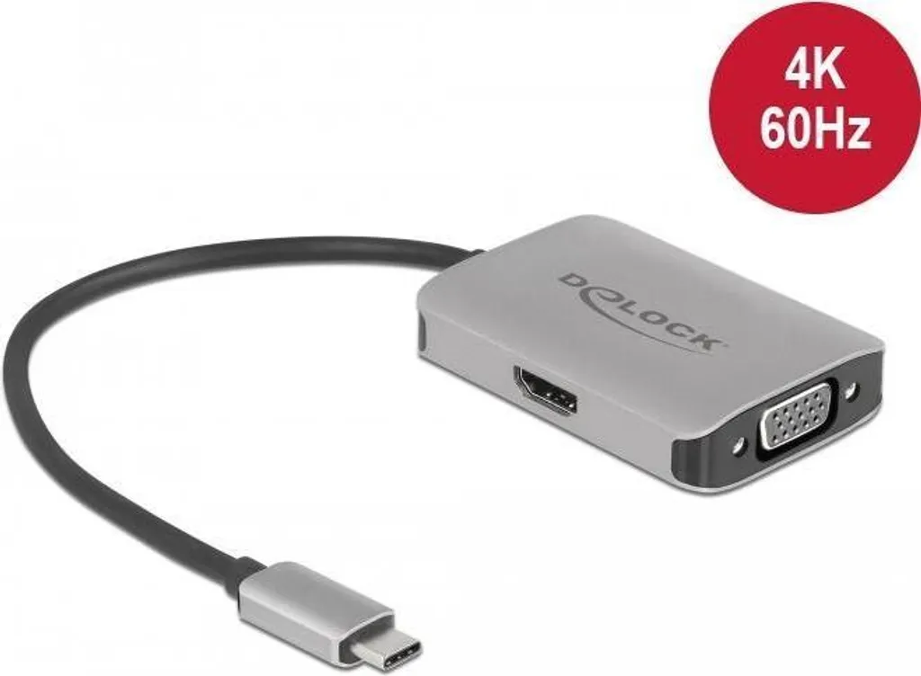 Convertisseur Vidéo USB-C vers HDMI et VGA 4K 60Hz Delock Argent