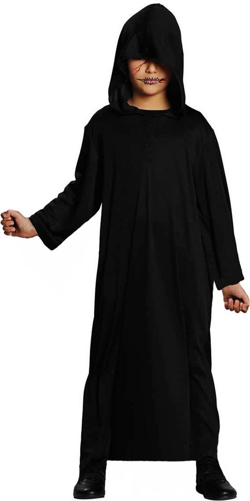 Schwarze Sensenmann Kapuzen-Robe (Halloween Kinder Kostüm) Produktbild 