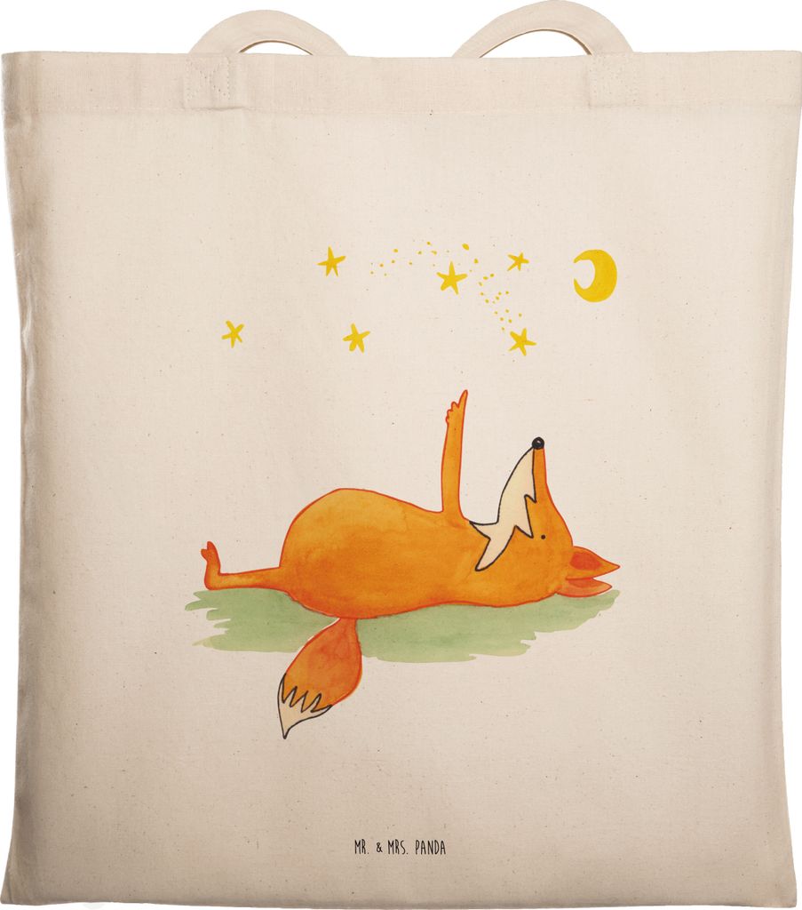 Mr. & Mrs. Panda totebag Fuchs Sterne - Transparent - Geschenk, Mond, Romantik, Entspannt, Tragetasche, Laptoptasche, Schultasche, Shopping Tasche,...