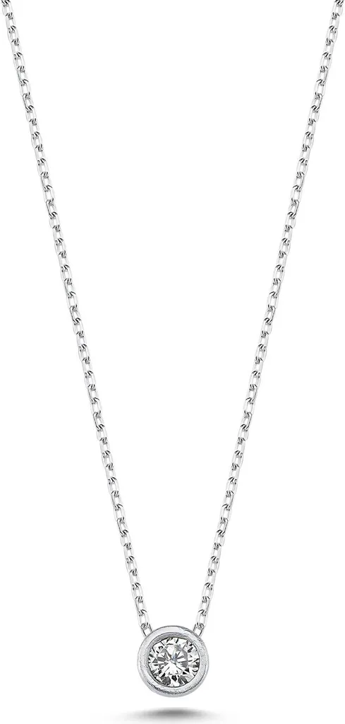 Pendentif Solitaire Argent 925 et Zircone - Collier Femme Discret