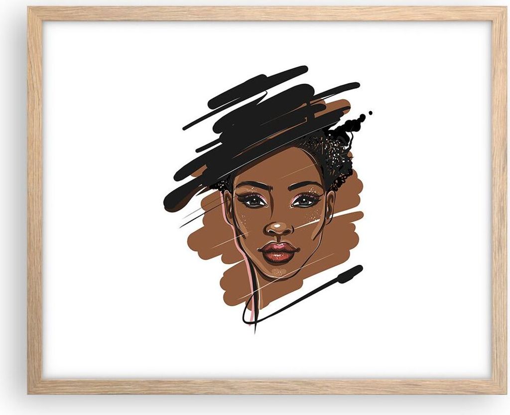 Gerahmtes Poster - Rahmen in heller Eiche - Afrikanisch Modern Porträt - 50x40 cm - Wand Bild - Wanddeko - Wandbilder - Kunstposter - Wandposter -...
