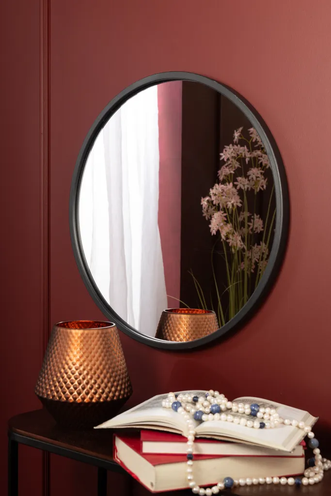 J-Line Miroir Rond Noir en Métal Mat Medium - Décoration Murale Chic