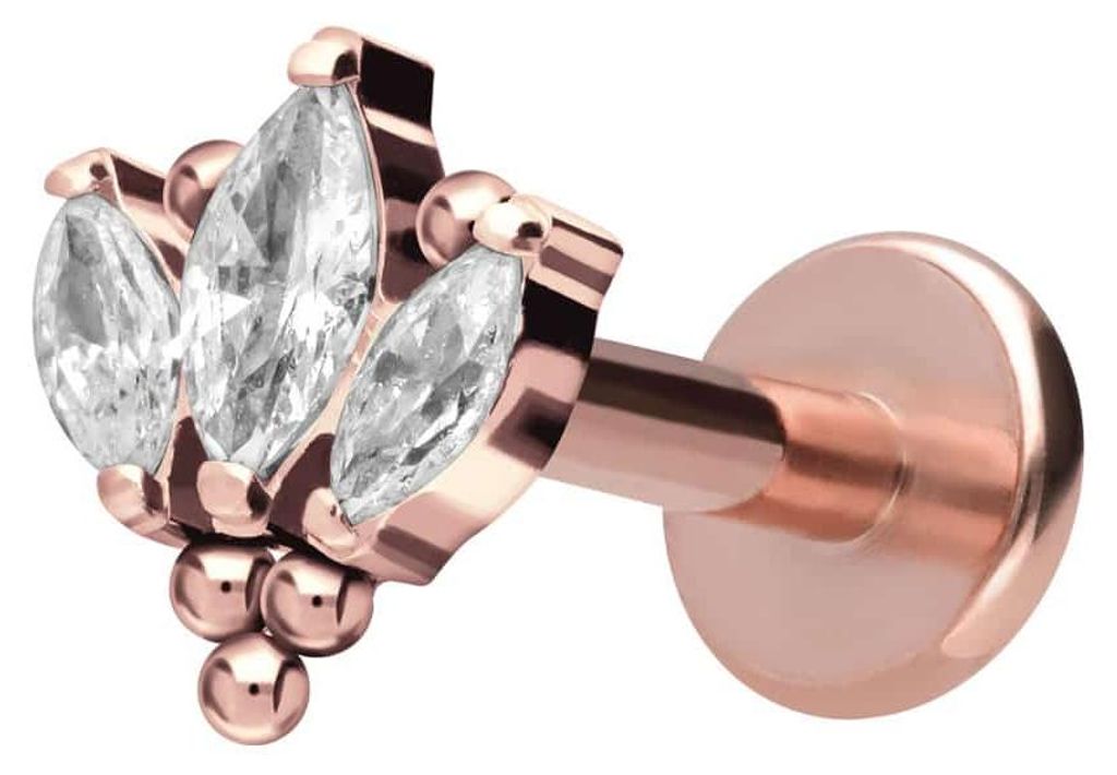 Ohrpiercing, Nasenpiercing Titan Labret mit Innengewinde LOTUSBLÜTE + KUGELN RoséGold Stablänge: 10mm | Stabstärke: 1,2mm