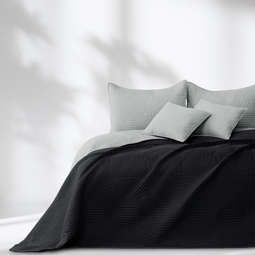 Tagesdecke Bettüberwurf 220x240 cm Schwarz + Silber Wendedesign Allzweckdecke Wohndecke Softa