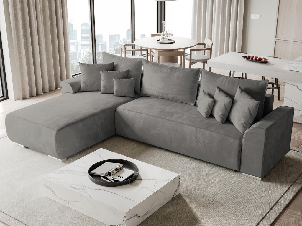 BroMARKT Ecksofa SYDNEY mit Schlaffunktion Bettkasten Kissen Couch Sofa L-Form, Grau