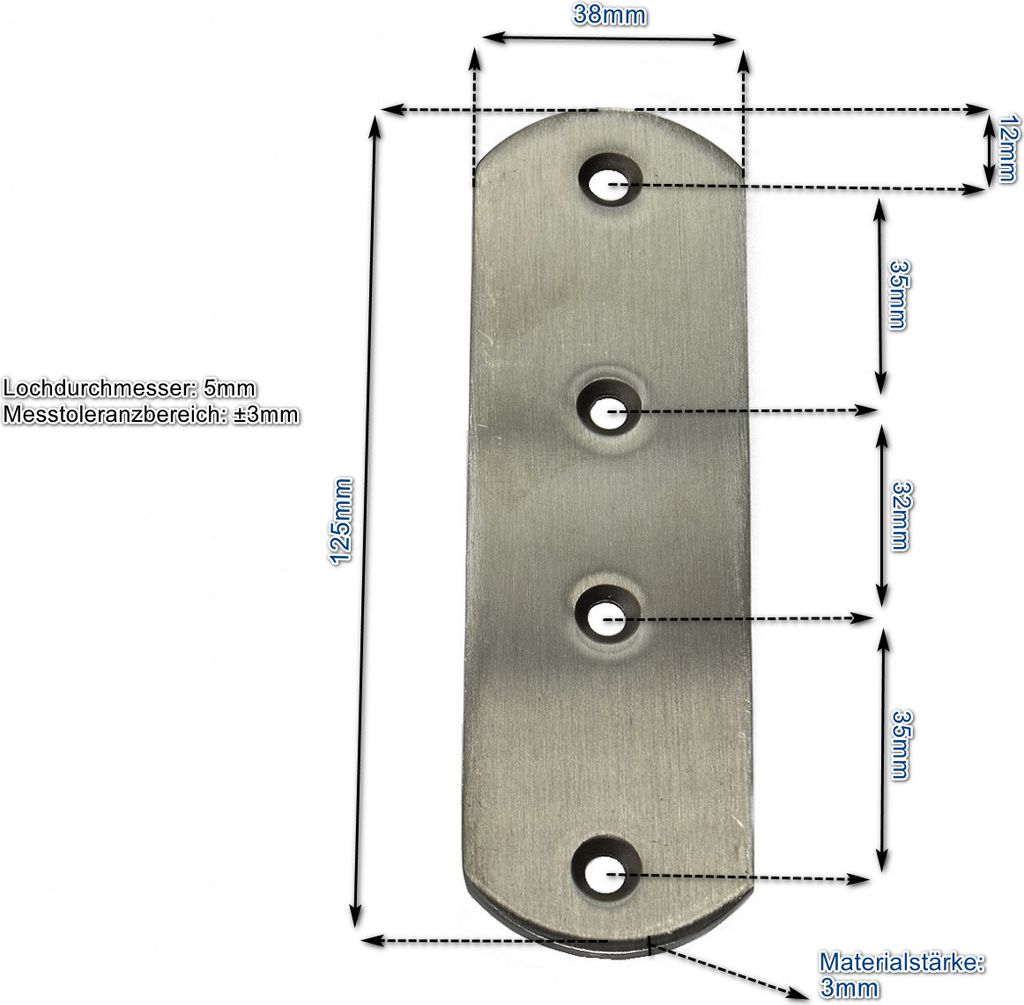 Edelstahl I-Verbinder 125x38mm (VE 1Stk) 20x einsetzbar als Lochwinkel, Metallwinkel, Balkenwinkel, Verbinder, Winkelverbinder