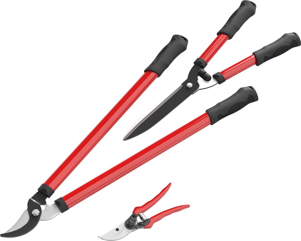 Outsunny Heckenschere Set 3-teilig Gartenschere Astschere mit antihaftbeschichtete Stahlklingen, für Arbeiten im Garten