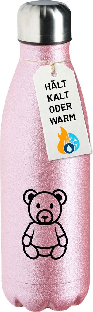 Huuraa Trinkflasche Teddybär Knuddelbär 500ml Pink Edelstahl Wasserflasche Trinkflasche Geschenkidee