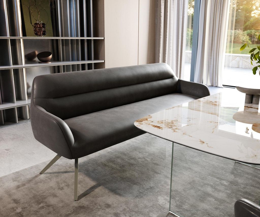 DELIFE Esszimmerbank Taya-Flex 200 cm Mikrofaser Anthrazit Vintage Kreuzgestell kantig Effektfinish Titan Taschenfederkern